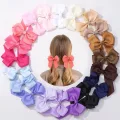 1 ชิ ้ น/ชุดสีทึบโบว ์ ผมคลิปสําหรับเด ็ กคลาสสิก Bowknot ริบบิ ้ น Hairpins พิธ