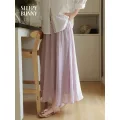 กระโปรงผู้หญิง SLEEPY BUNNY สีม่วง แบบเอวสูง A-line midi ทำจากตาข่าย Tulle ทรงsl