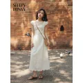 SLEEFY BUNNY ผ้าฝ้ายสีขาวลูกไม้พัฟแขนชุดผู้หญิงฤดูร้อน Petite French A-Line ยาว 