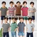 เสื้อโปโล เสื้อยืดลายทาง สำหรับเด็กชาย ปักลายหมี  สีเขียว สีน้ำเงิน เนื้ิอผ้านิ่